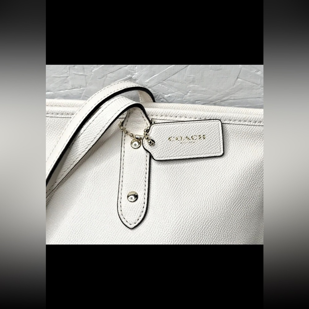 Coach City Zip Tote Shoulder Bag Large Chalk White Ivory Leather F58846 - Picture 4 of 16